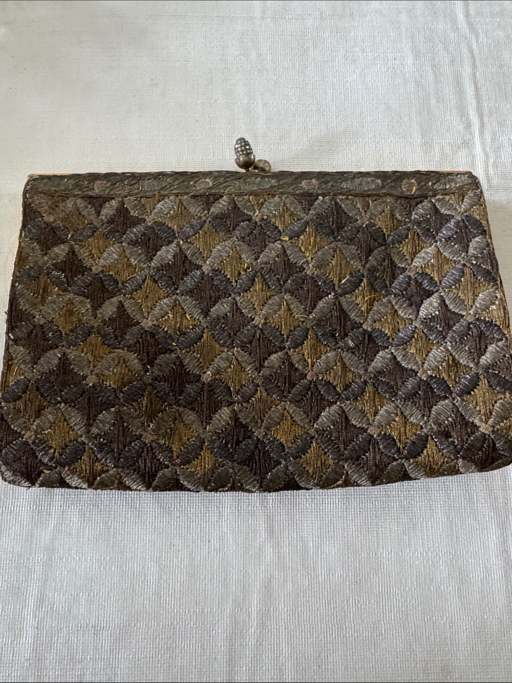 Vintage Quilted Evening Clutch in Brown and Gold